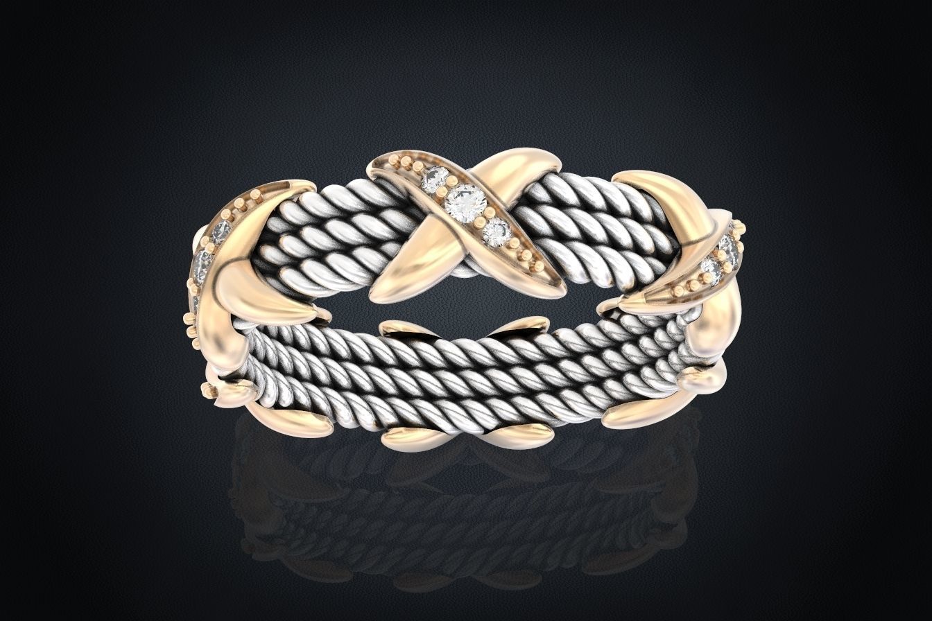 Ring with stones and patterns with X 319 3D print model_8