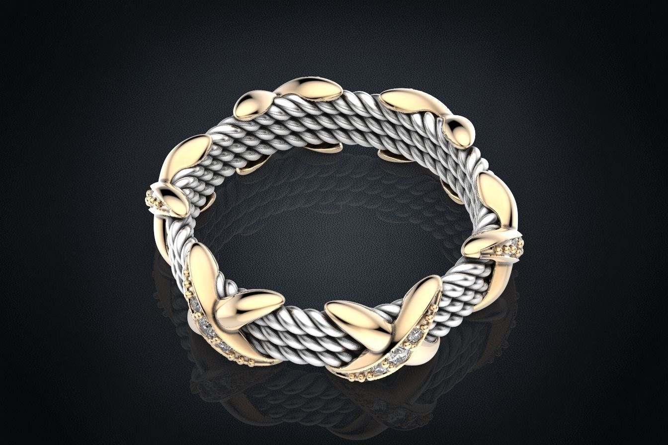 Ring with stones and patterns with X 319 3D print model_5