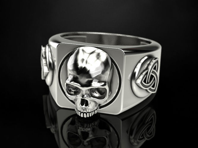 Ring with a skull and a Celtic knot 3D print model