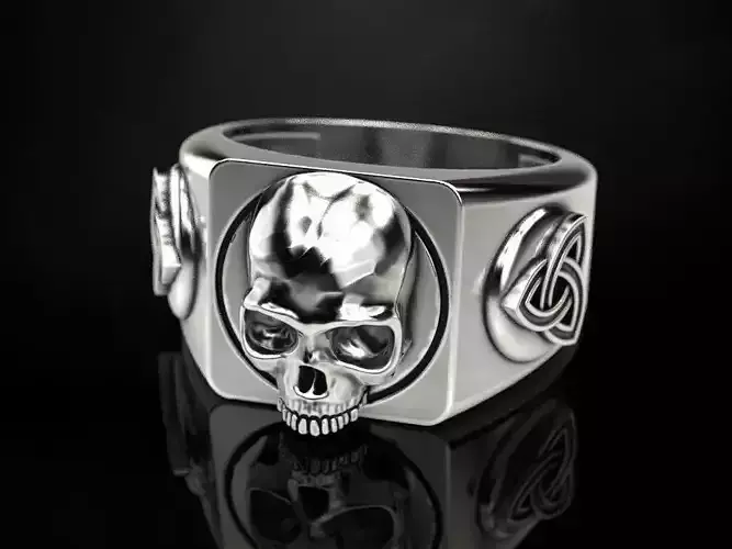 Ring with a skull and a Celtic knot 3D print model
