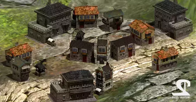 Townhouses and Chalets Low-poly 3D model