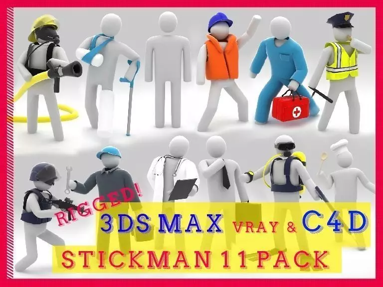 Stickman 11 pack -Rigged 3D model_0