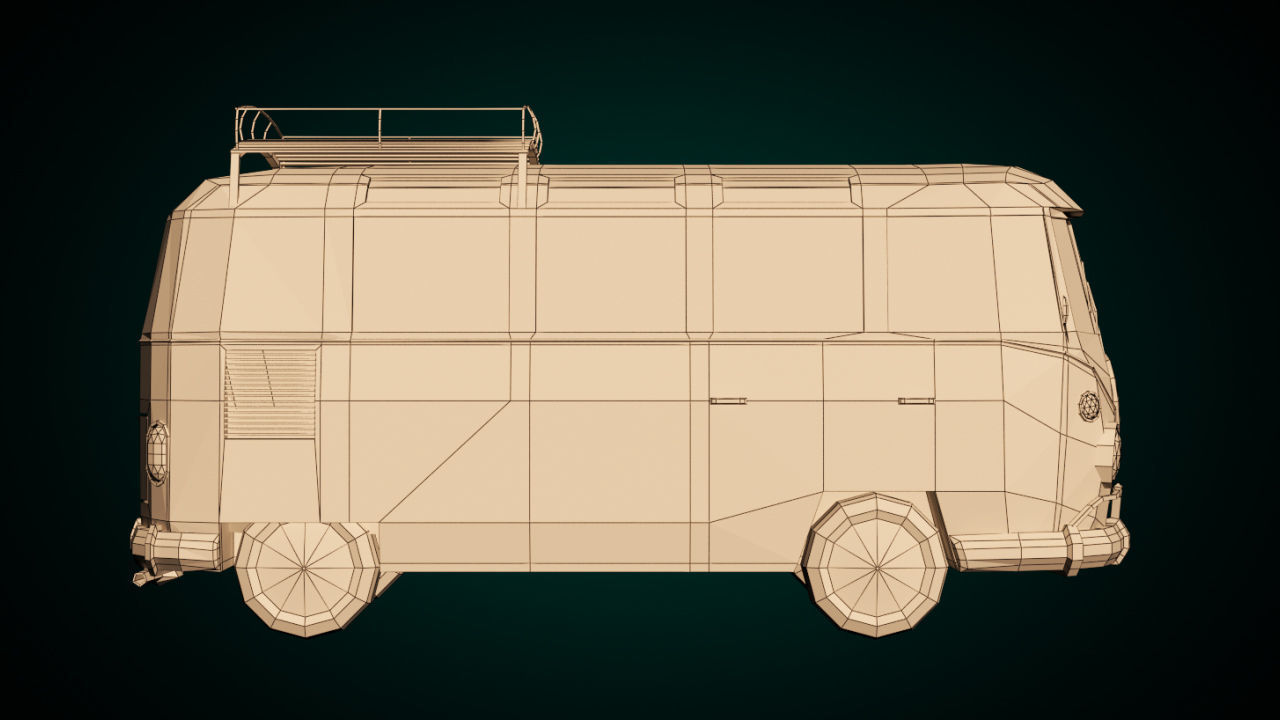 Low-Poly Cartoon VW Transporter Bus Low-poly 3D model_9