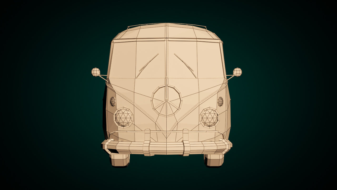 Low-Poly Cartoon VW Transporter Bus Low-poly 3D model_8