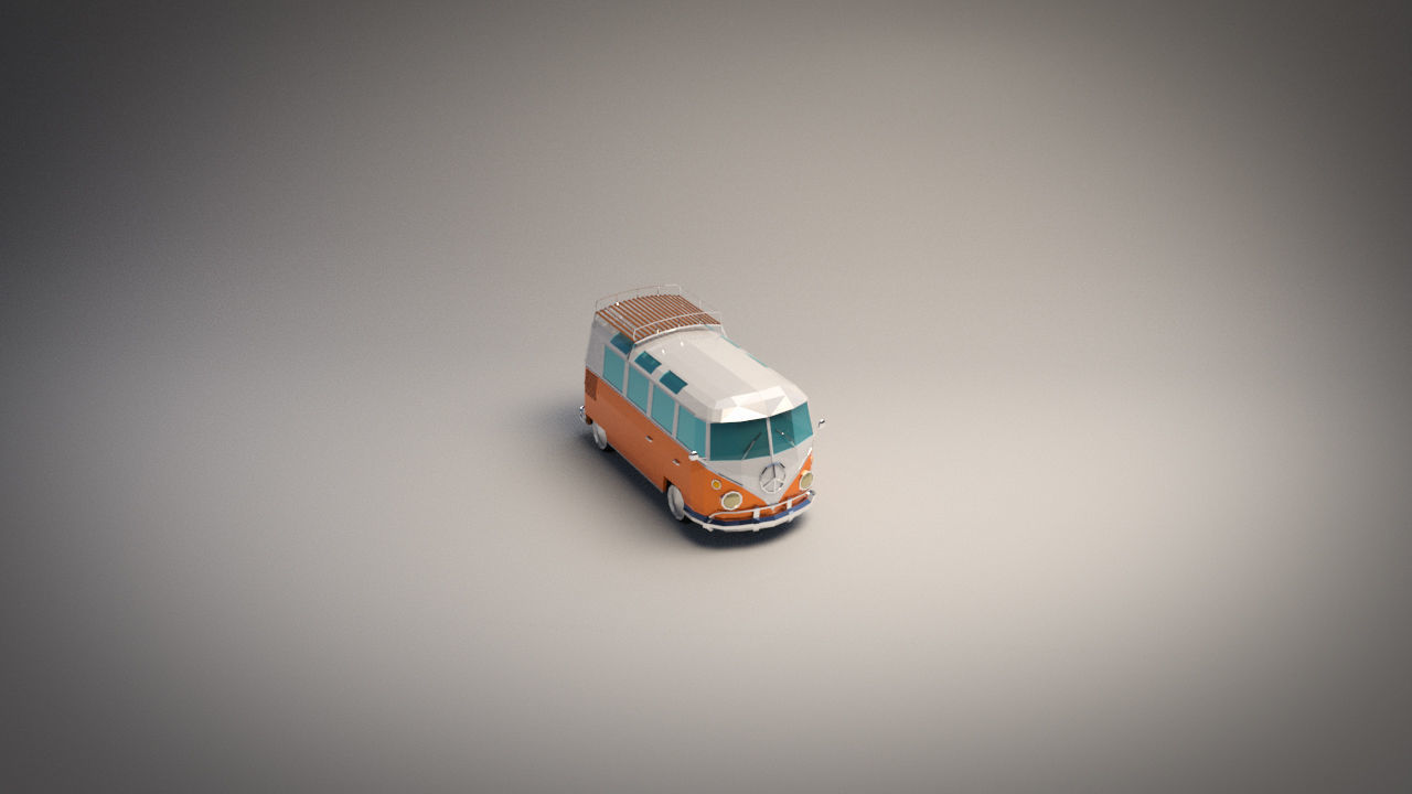 Low-Poly Cartoon VW Transporter Bus Low-poly 3D model_4
