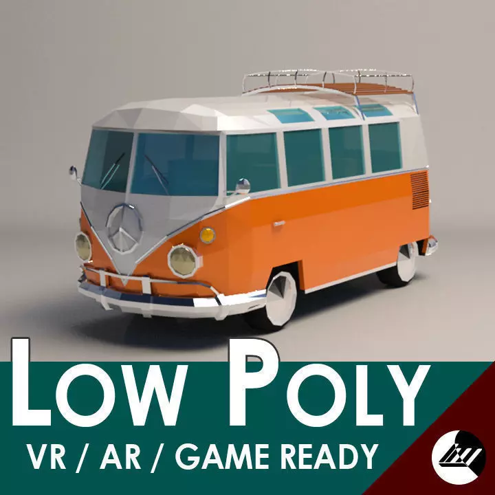 Low-Poly Cartoon VW Transporter Bus Low-poly 3D model_0