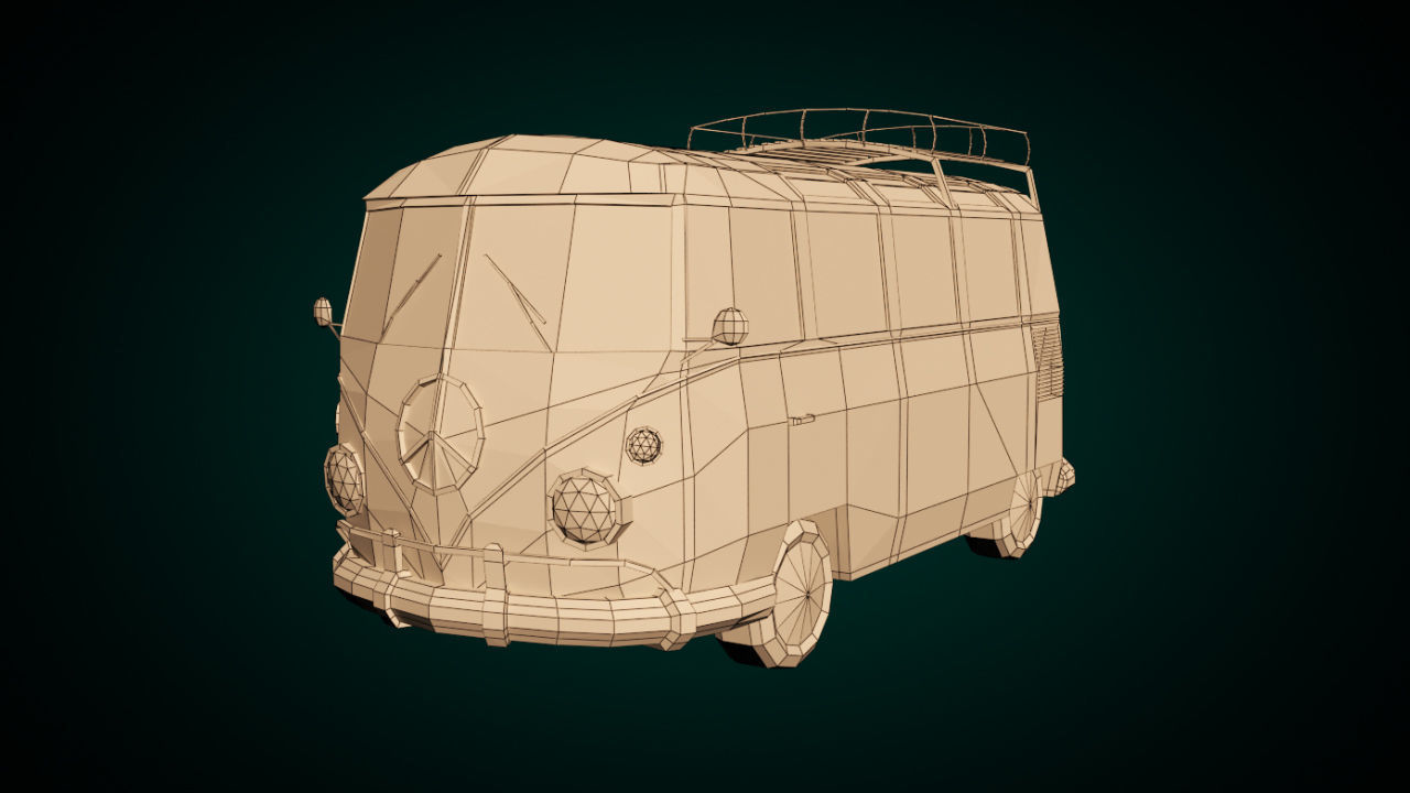 Low-Poly Cartoon VW Transporter Bus Low-poly 3D model_7