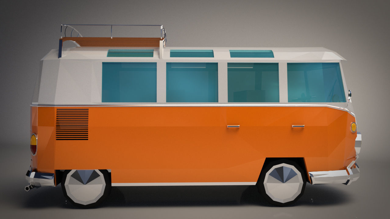 Low-Poly Cartoon VW Transporter Bus Low-poly 3D model_6