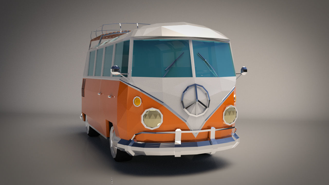 Low-Poly Cartoon VW Transporter Bus Low-poly 3D model_5