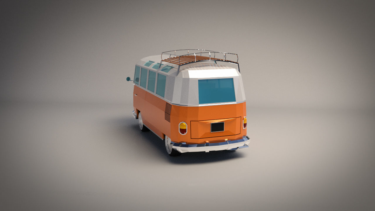 Low-Poly Cartoon VW Transporter Bus Low-poly 3D model_2
