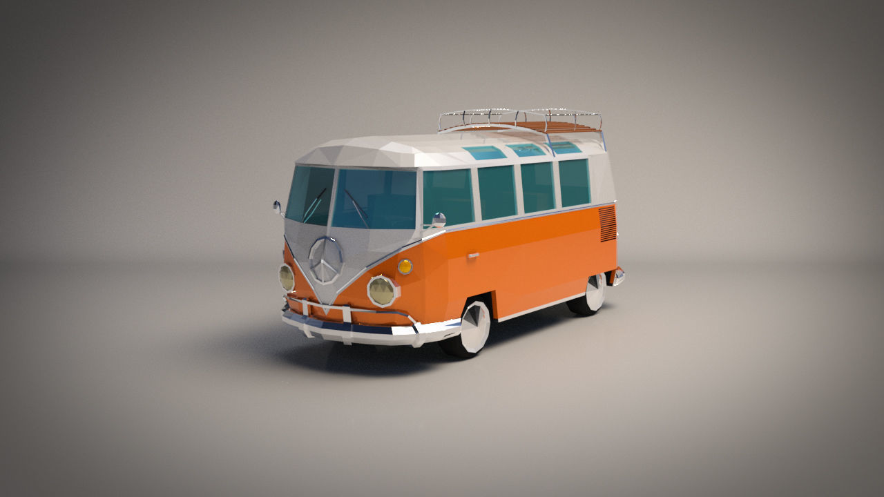 Low-Poly Cartoon VW Transporter Bus Low-poly 3D model_1