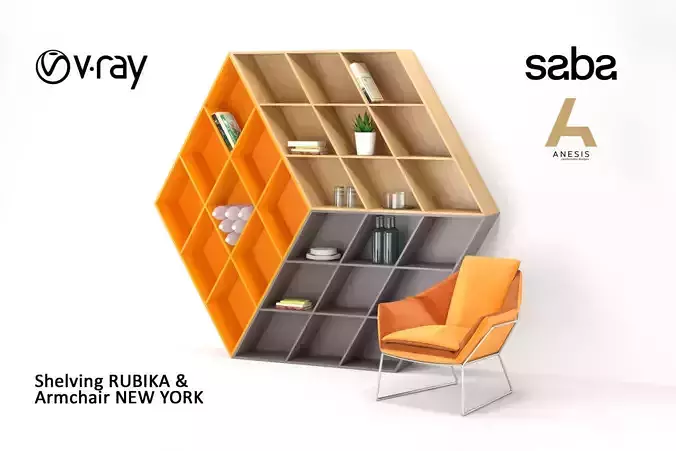 Shelving RUBIKA and armchair NEW YORK