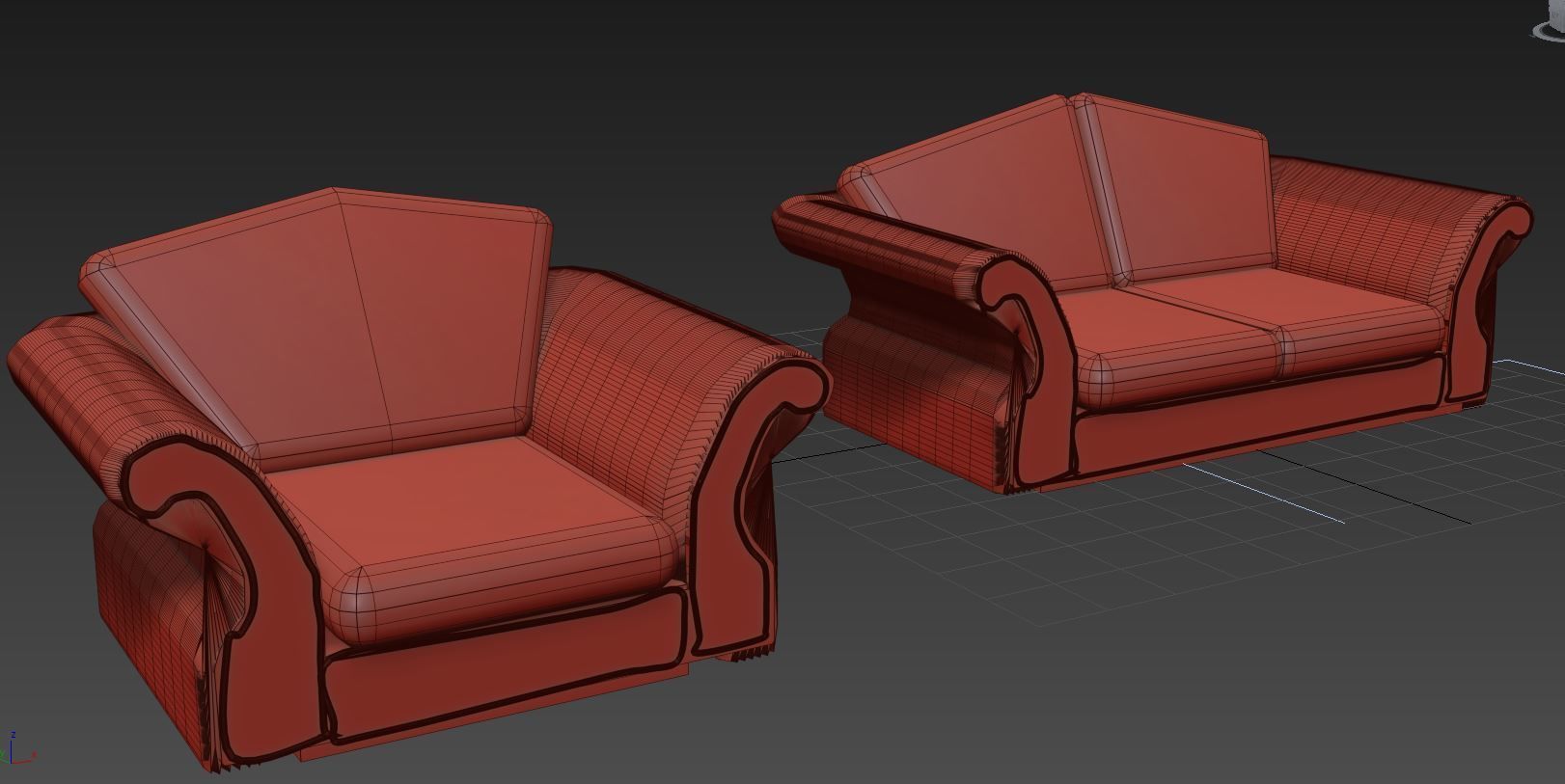  Fabric Sofa Low-poly 3D model_4
