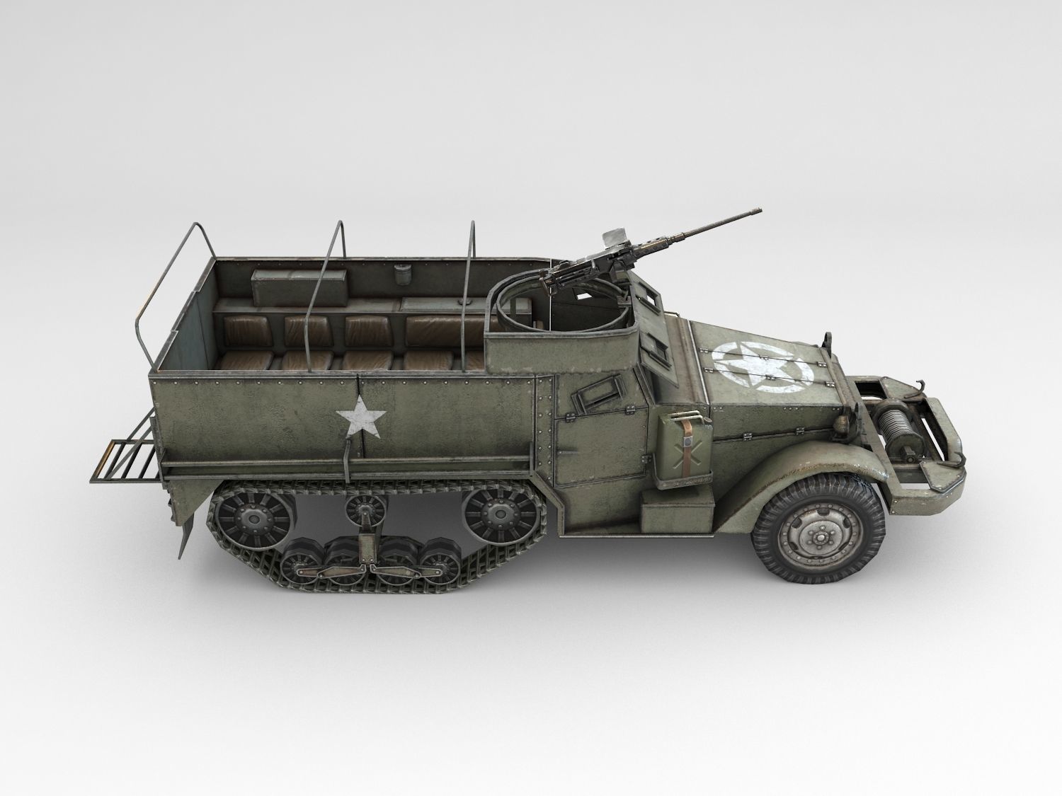Low Poly M3A1 Half-track Personnel Carrier Low-poly 3D model_8