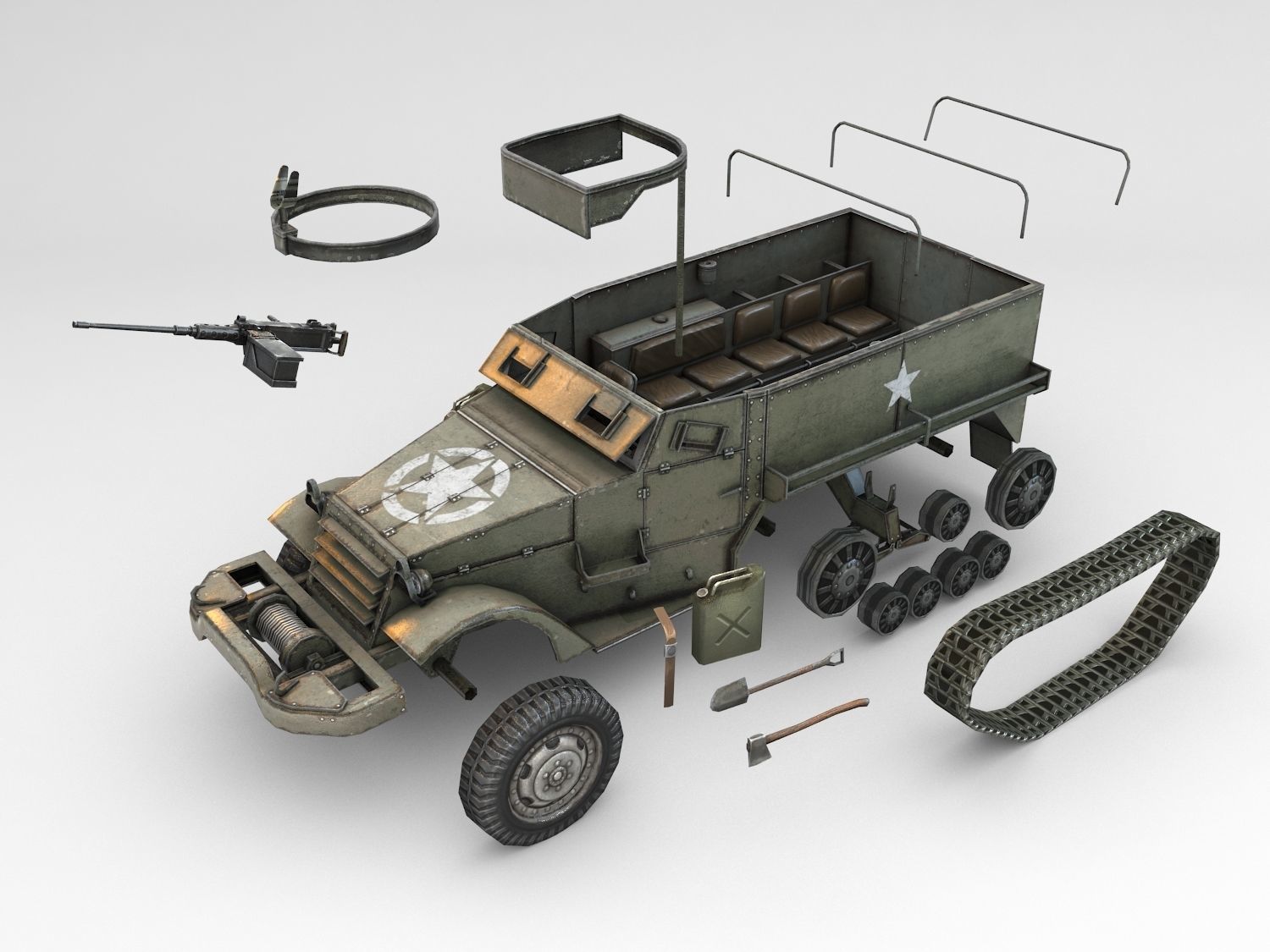 Low Poly M3A1 Half-track Personnel Carrier Low-poly 3D model_2
