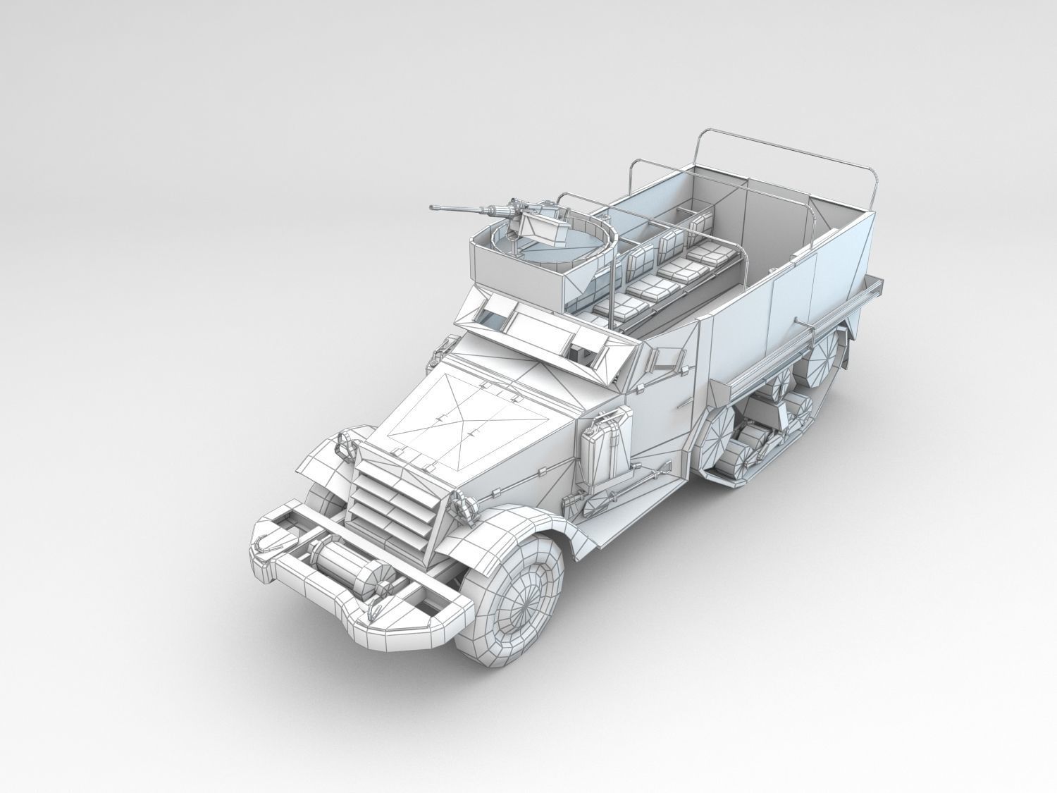 Low Poly M3A1 Half-track Personnel Carrier Low-poly 3D model_12
