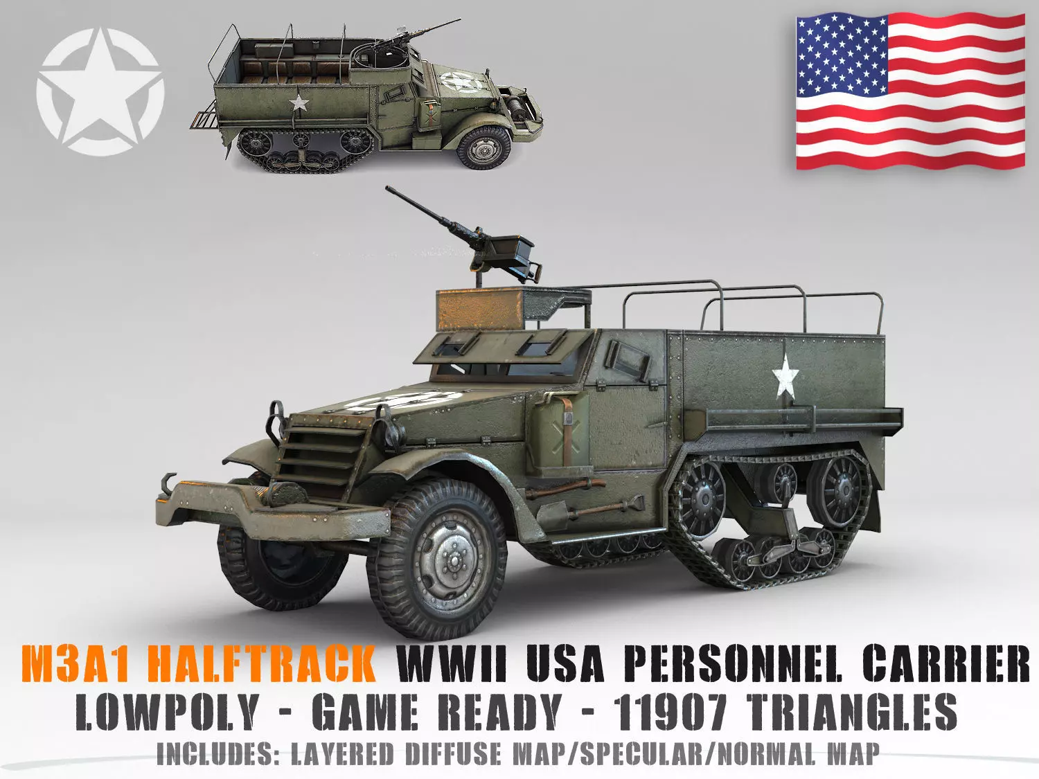 Low Poly M3A1 Half-track Personnel Carrier Low-poly 3D model_0