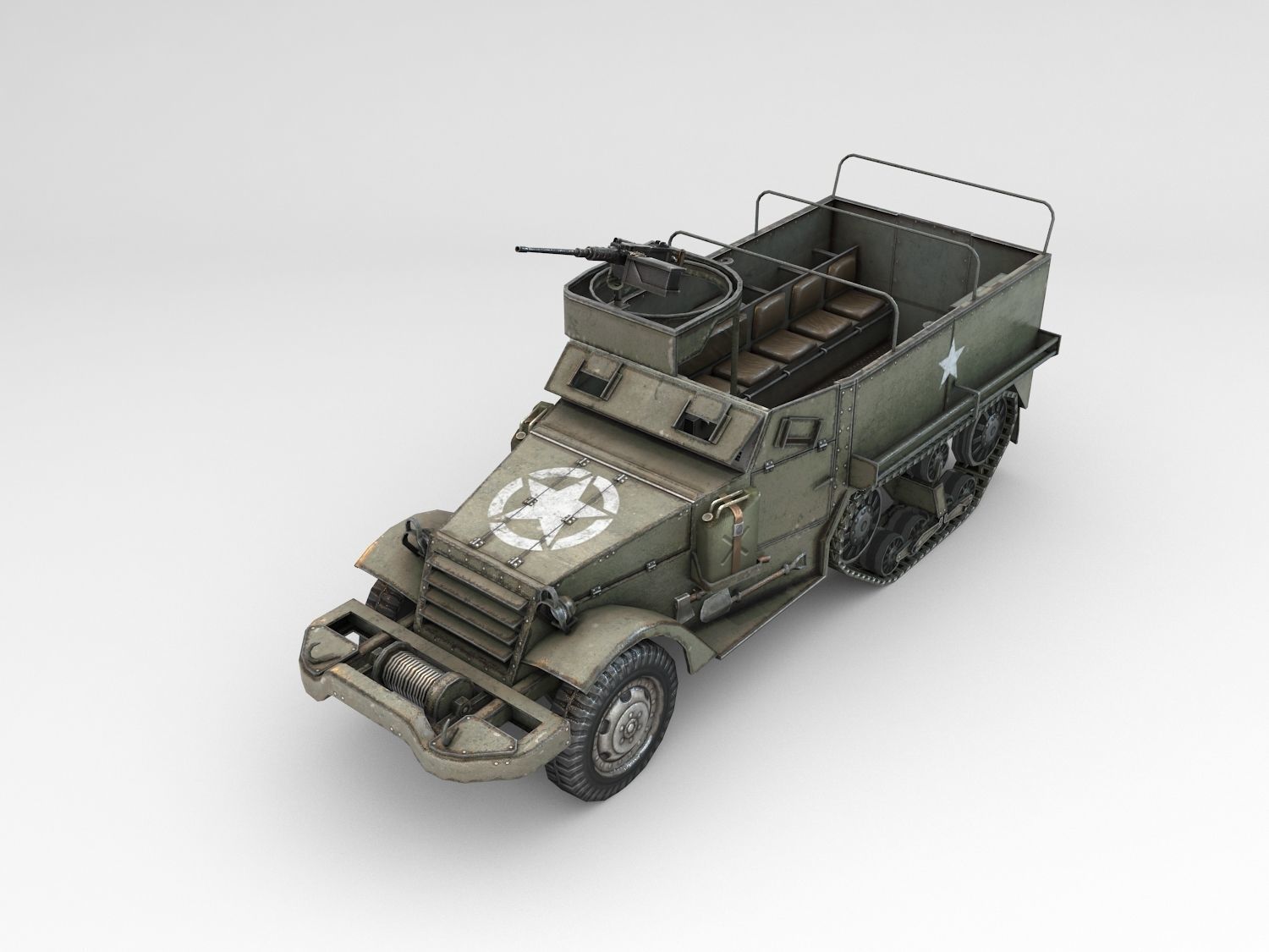 Low Poly M3A1 Half-track Personnel Carrier Low-poly 3D model_1