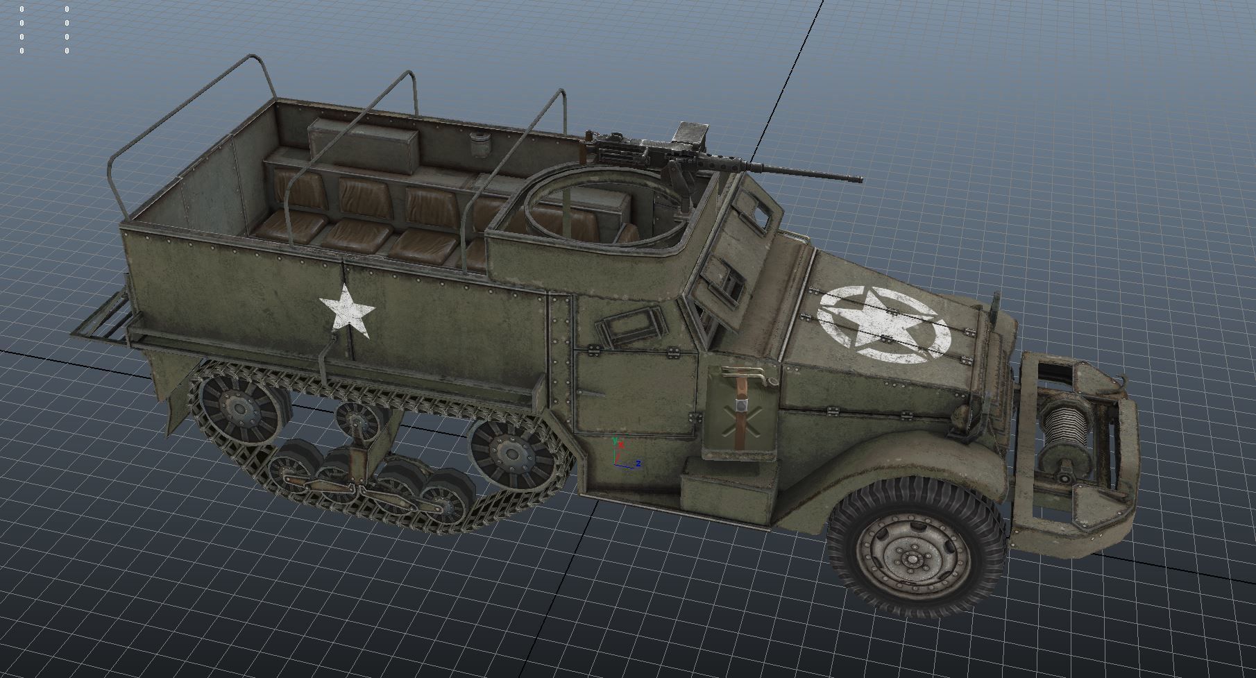 Low Poly M3A1 Half-track Personnel Carrier Low-poly 3D model_10