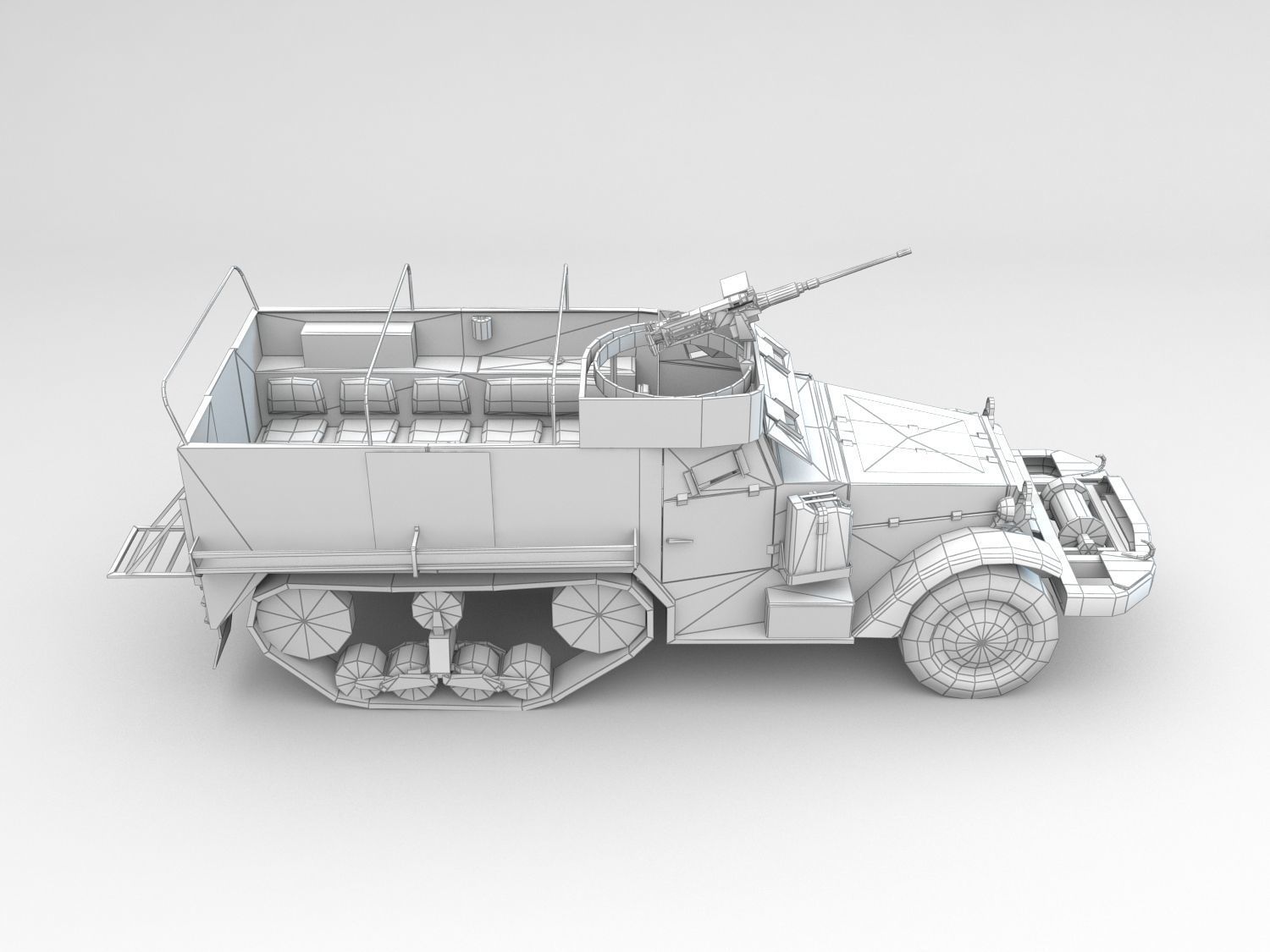 Low Poly M3A1 Half-track Personnel Carrier Low-poly 3D model_9