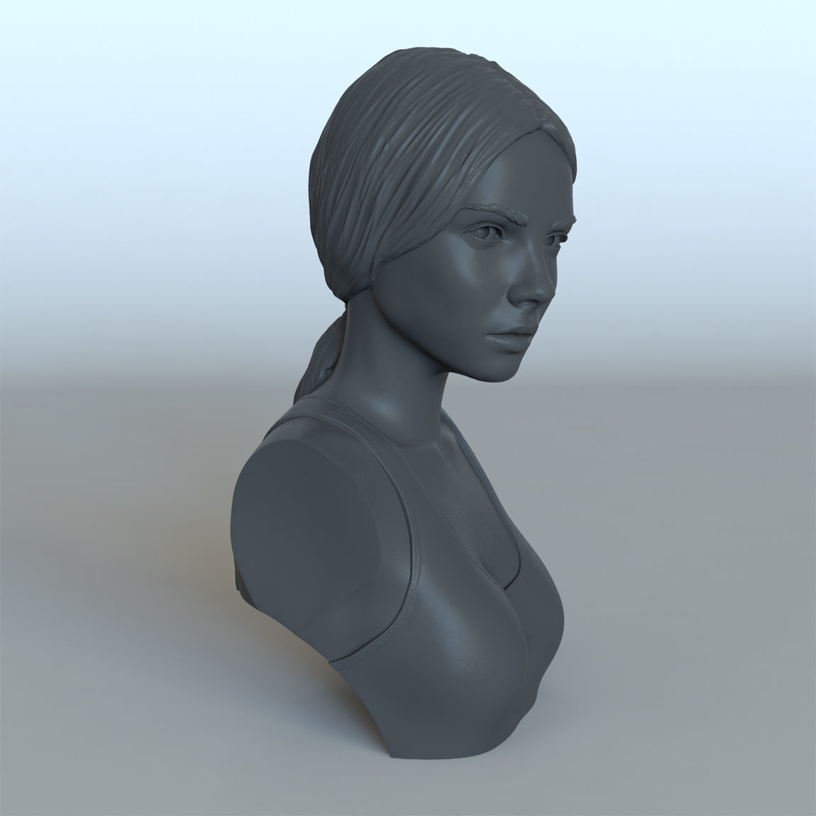 Portrait of a girl with a ponytail 3D print model_3