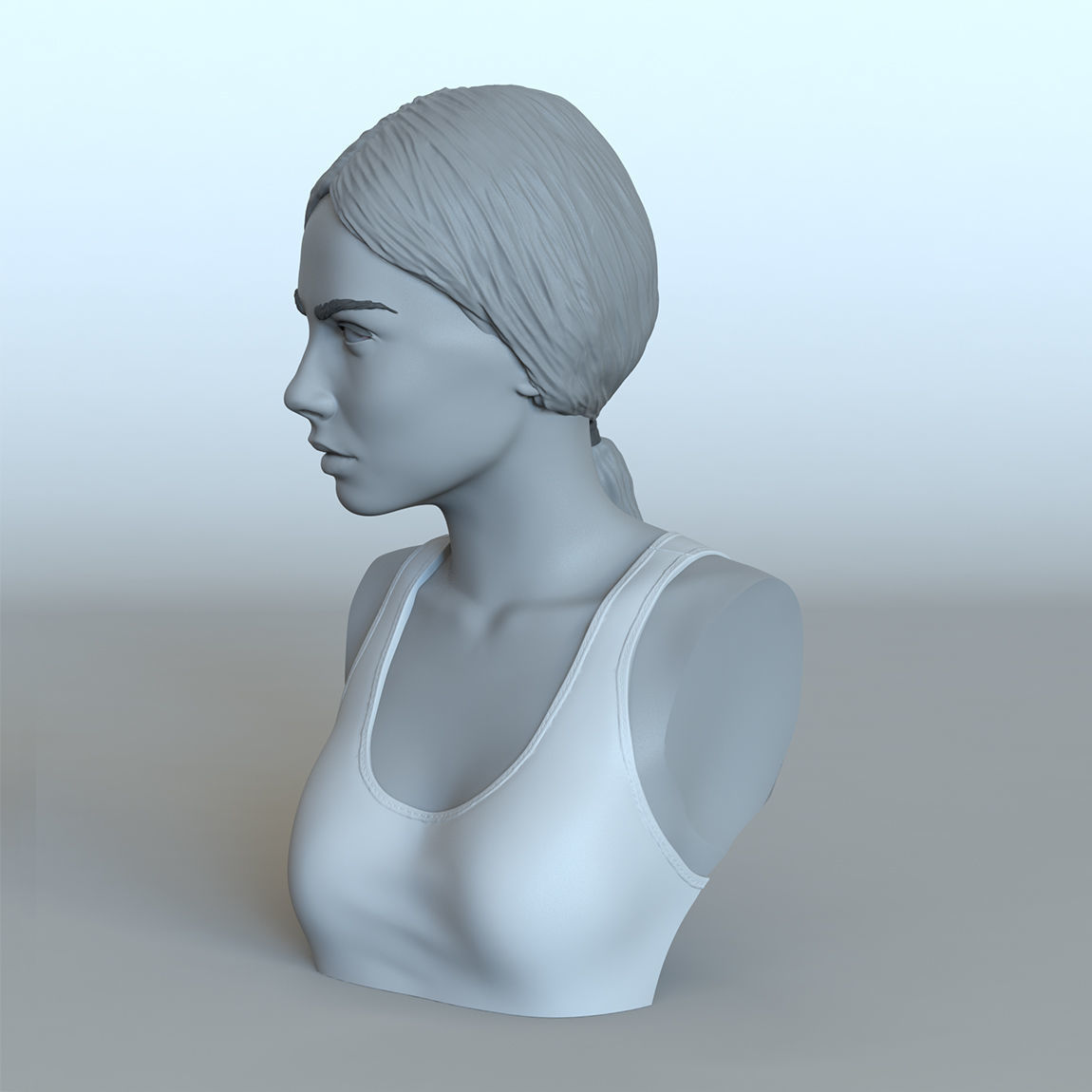 Portrait of a girl with a ponytail 3D print model_2