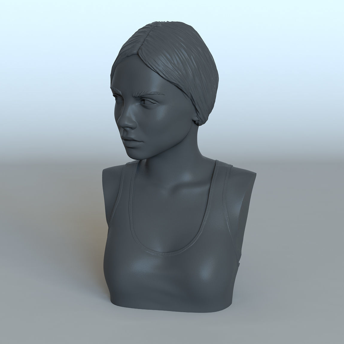 Portrait of a girl with a ponytail 3D print model_5
