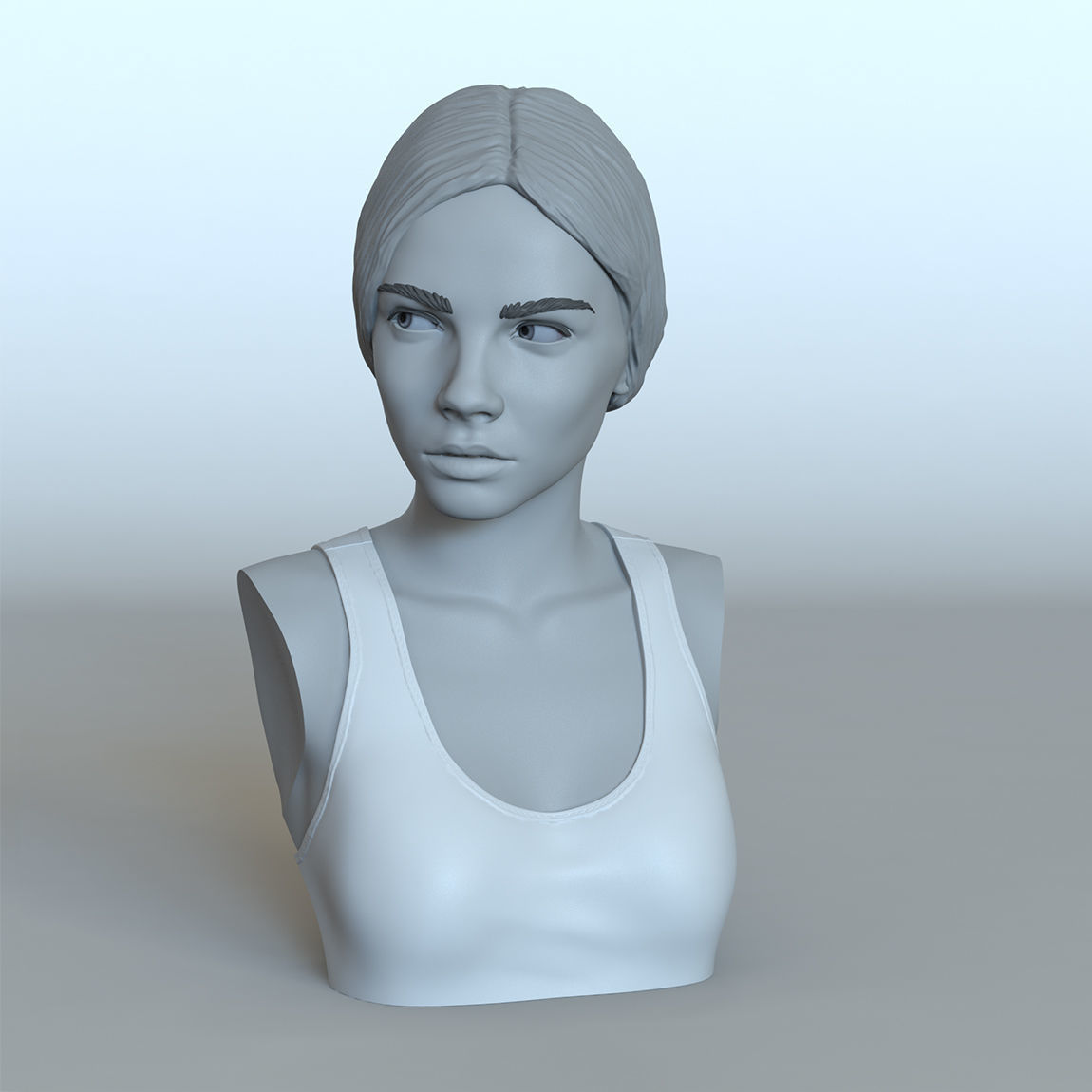Portrait of a girl with a ponytail 3D print model_1