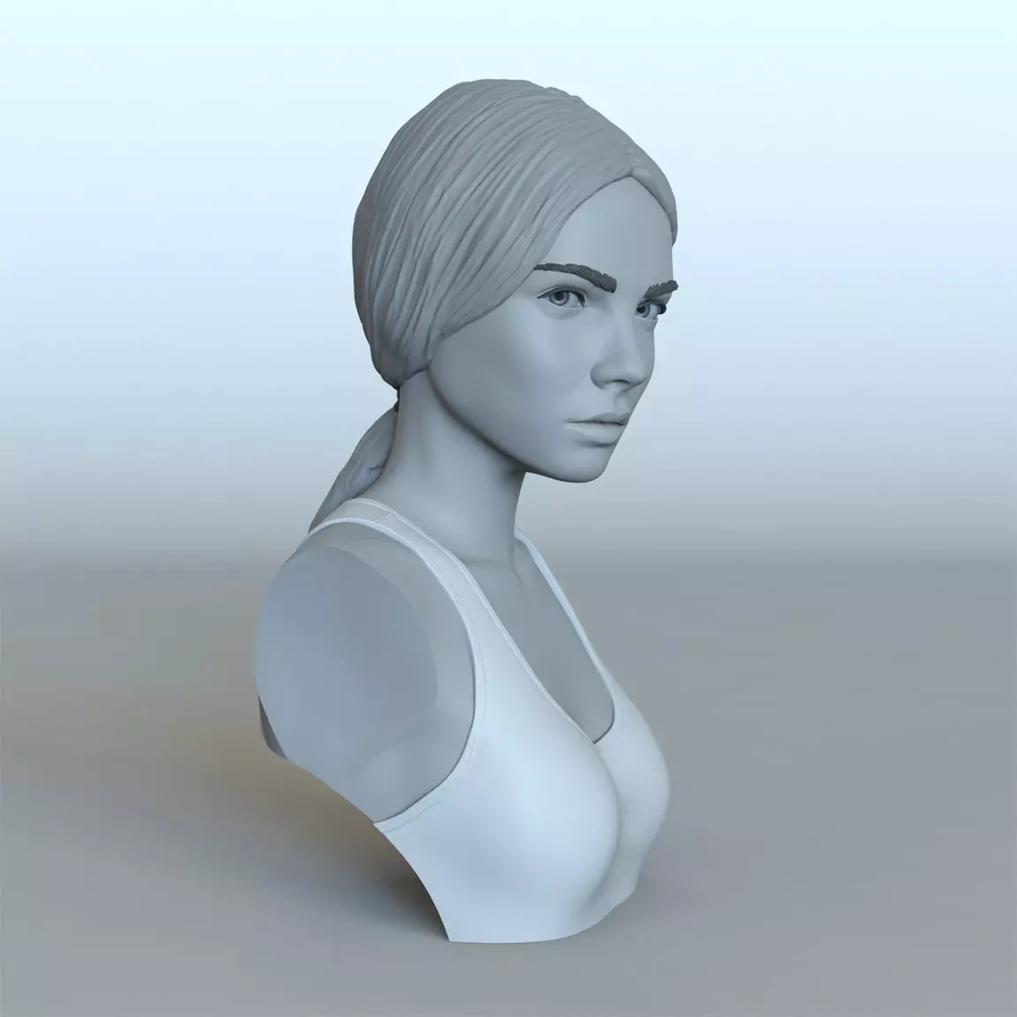 Portrait of a girl with a ponytail 3D print model_0