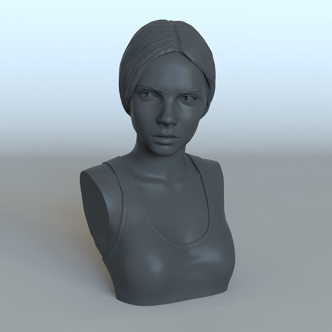 Portrait of a girl with a ponytail 3D print model_4
