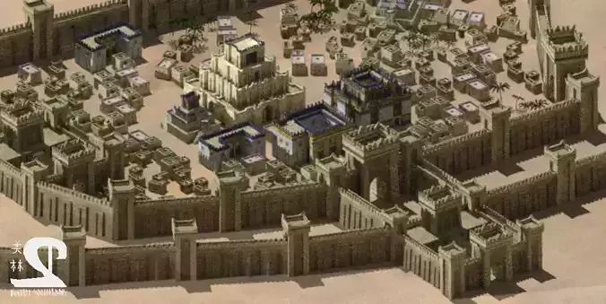 Babylonian buildings and monuments Low-poly 3D model