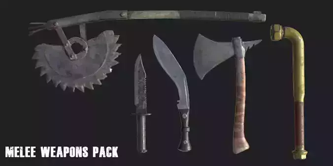 Melee Weapons Pack for Games Low-poly 3D model