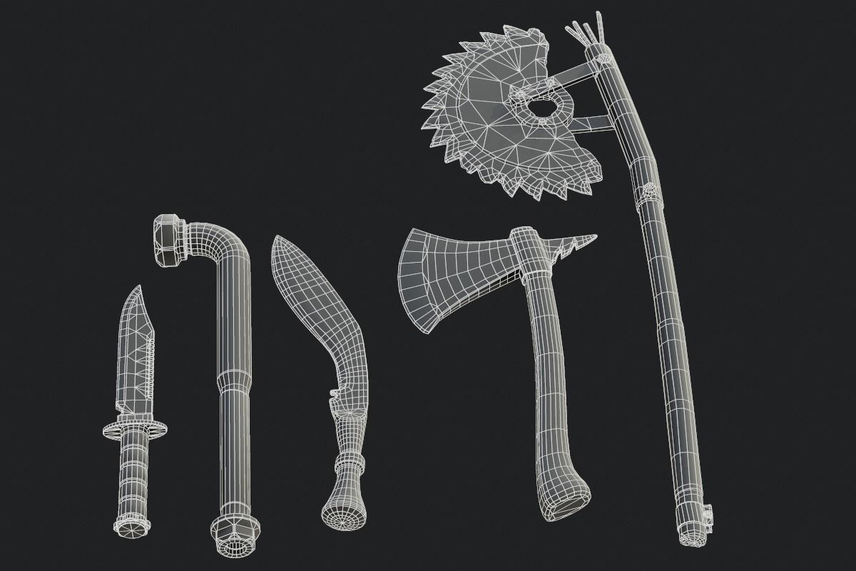 Melee Weapons Pack for Games Low-poly 3D model_1