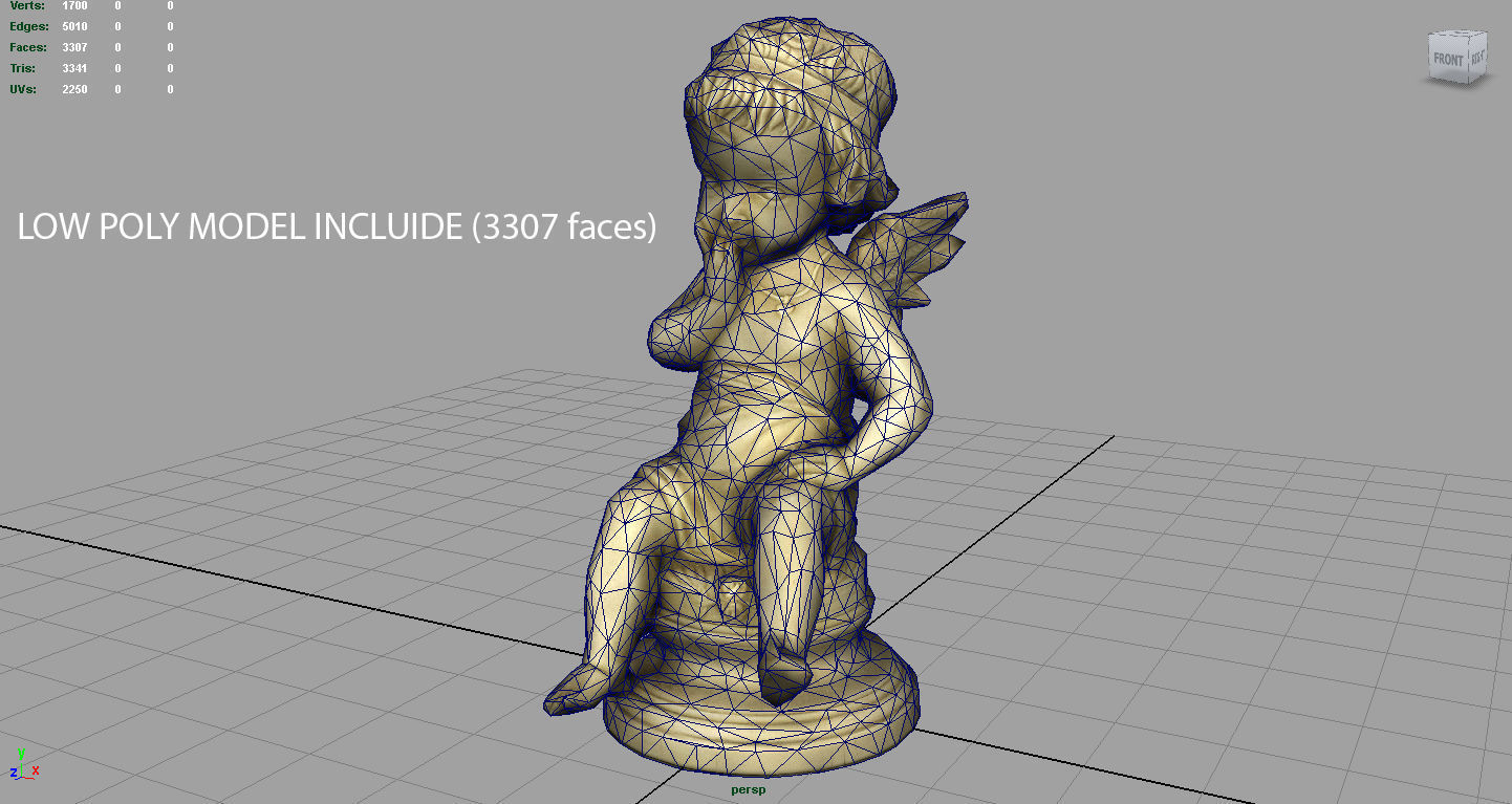Cupid figurine Low-poly 3D model_13