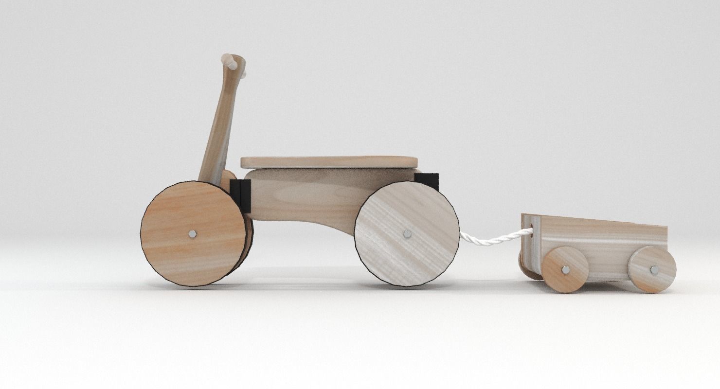 Wooden Bicycle Toy Low-poly 3D model_2
