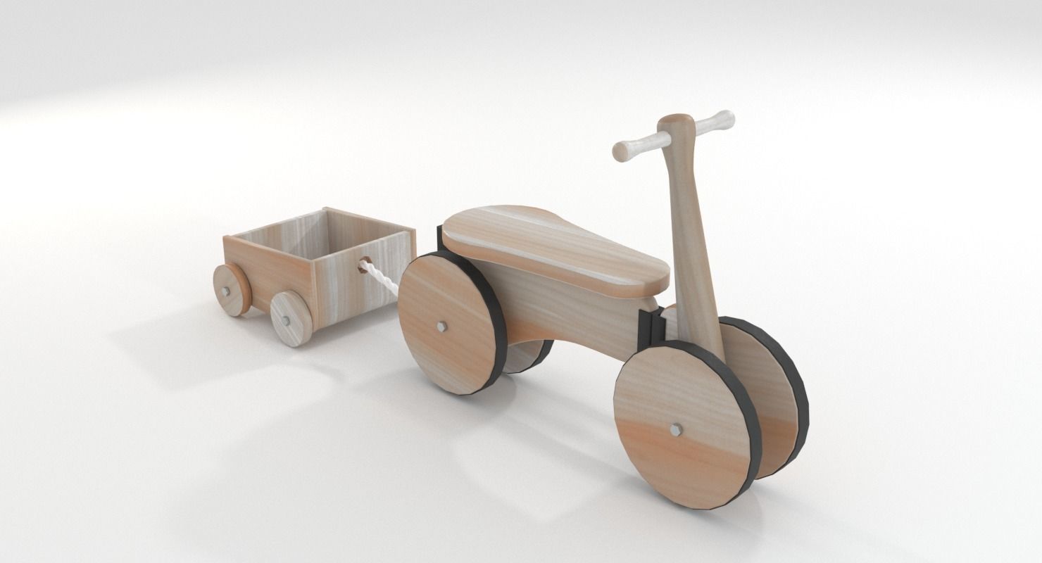 Wooden Bicycle Toy Low-poly 3D model_4
