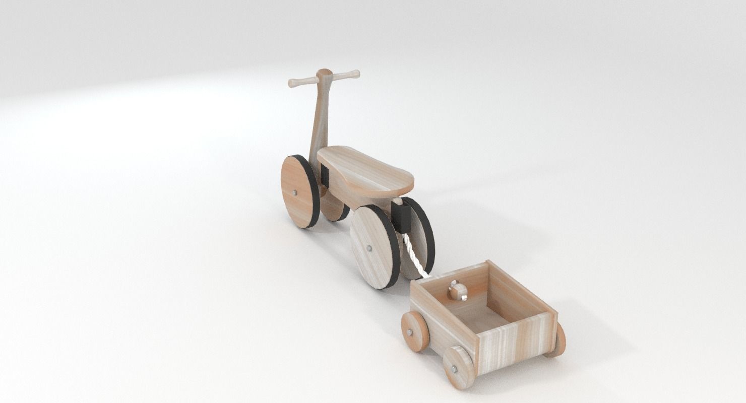 Wooden Bicycle Toy Low-poly 3D model_6