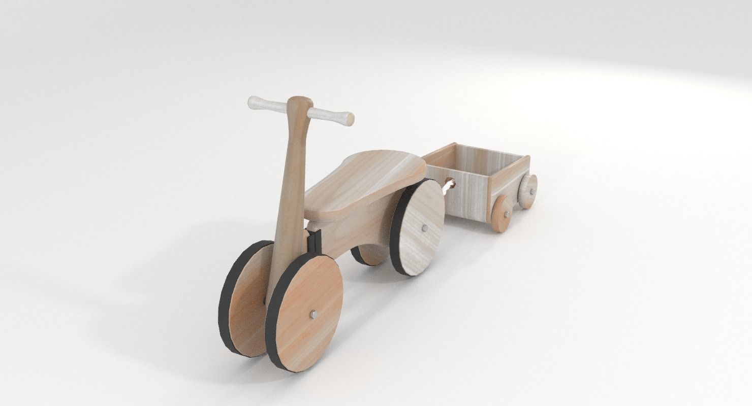 Wooden Bicycle Toy Low-poly 3D model_3