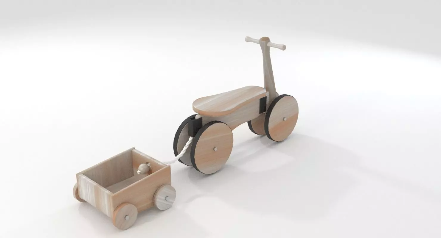 Wooden Bicycle Toy Low-poly 3D model_0