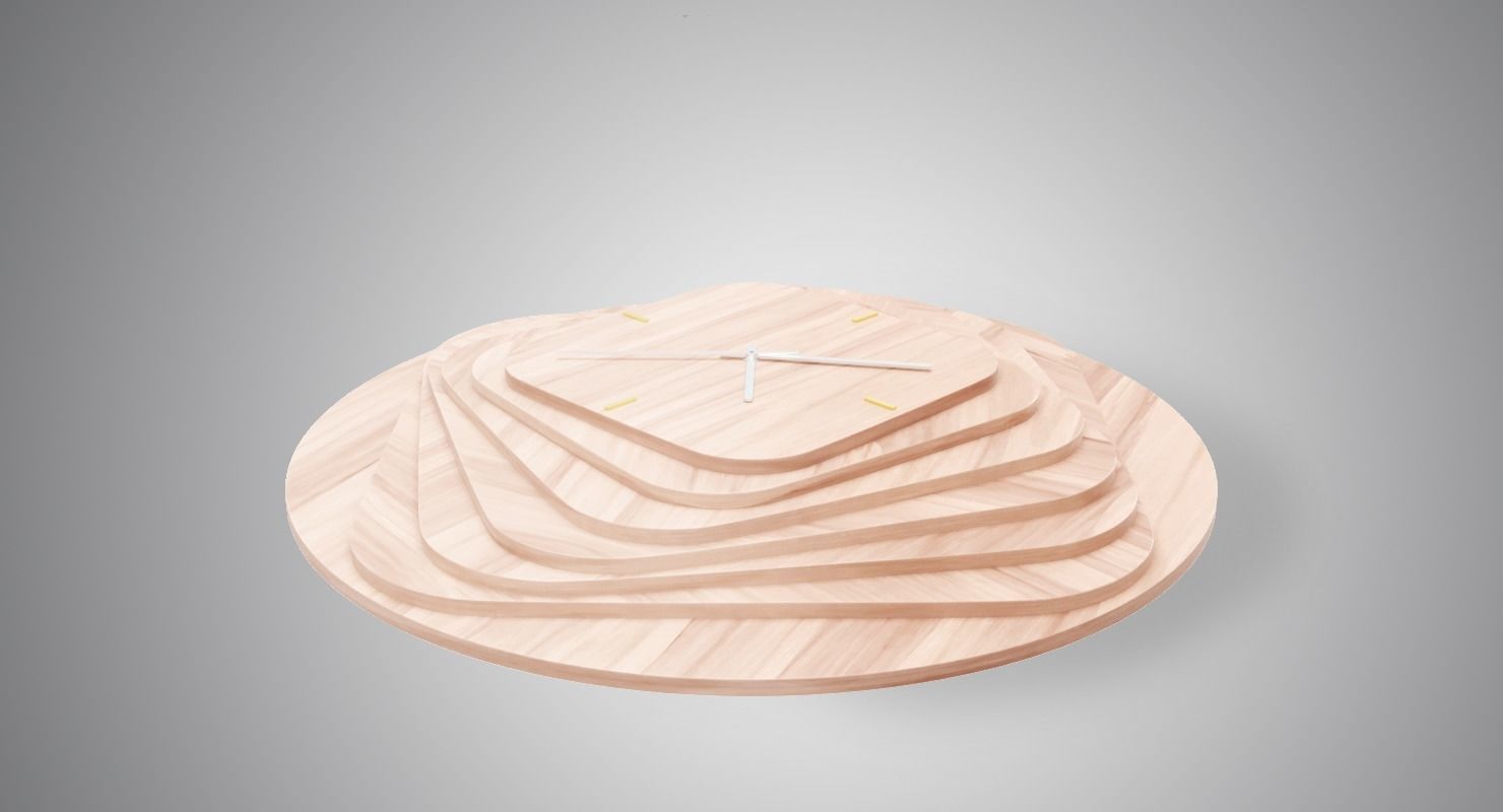 Designer Clock Made of Wood Low-poly 3D model_7