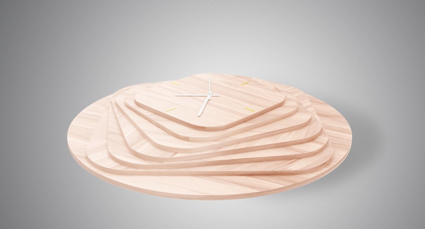 Designer Clock Made of Wood Low-poly 3D model_4