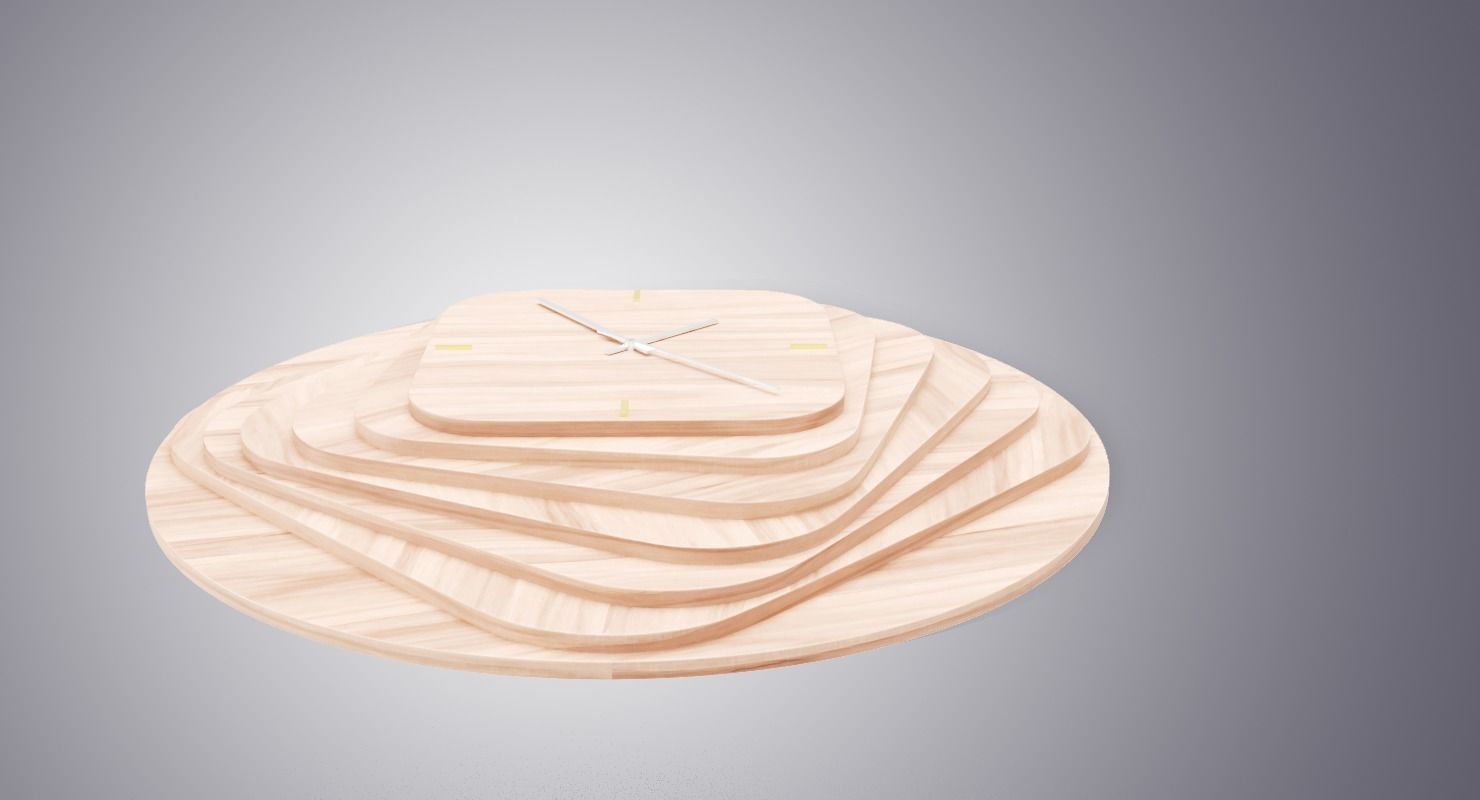 Designer Clock Made of Wood Low-poly 3D model_2