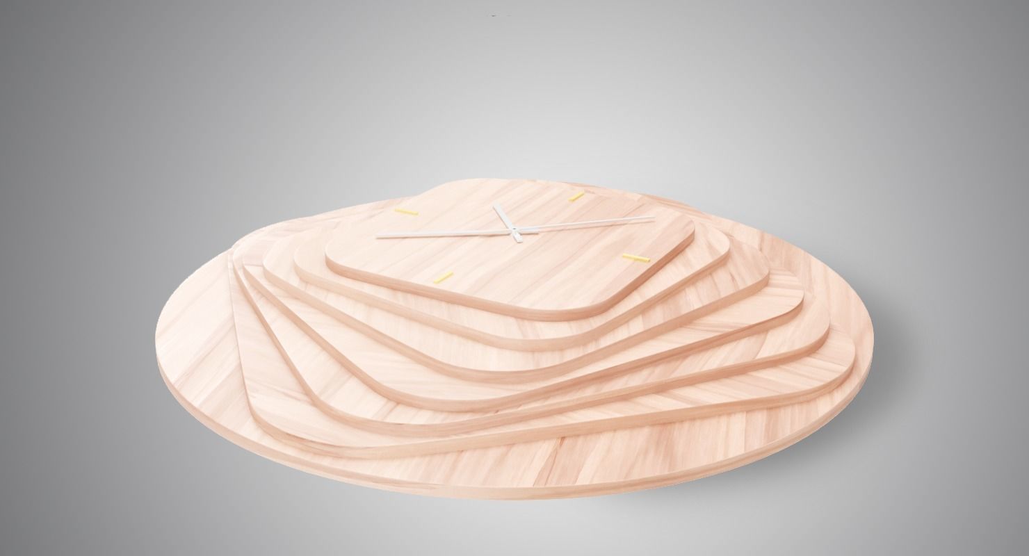 Designer Clock Made of Wood Low-poly 3D model_6