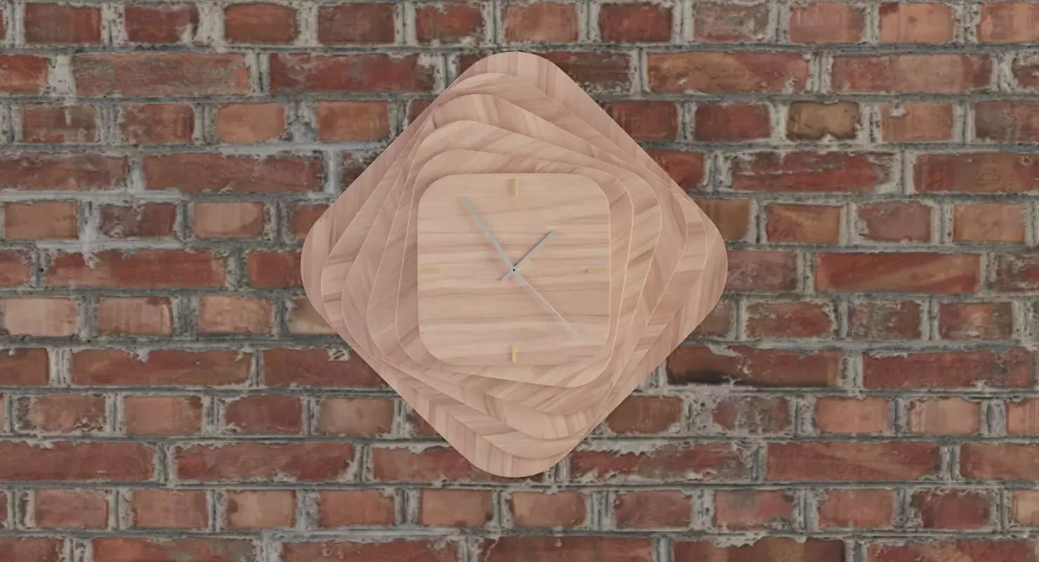 Designer Clock Made of Wood Low-poly 3D model_0
