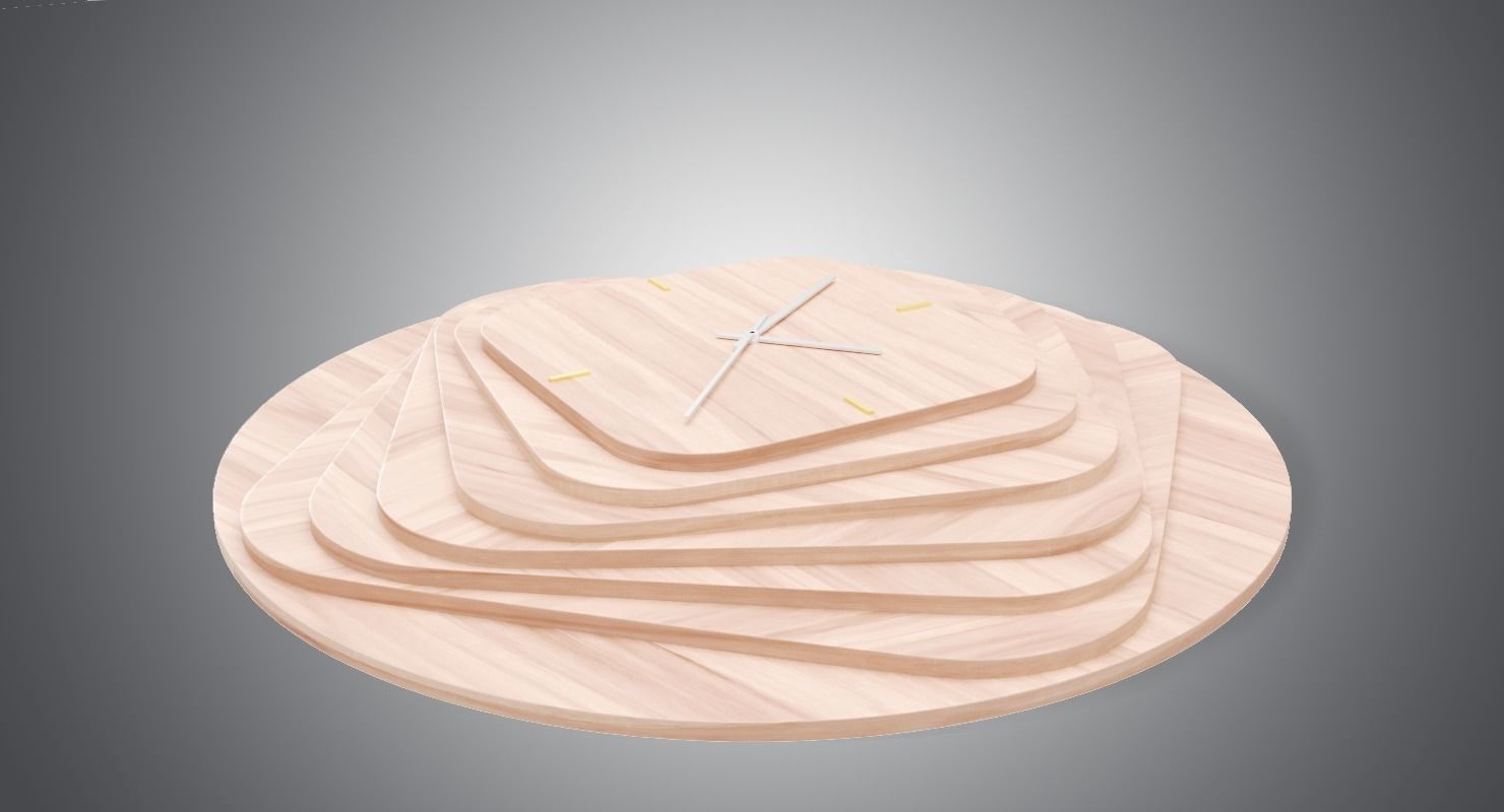 Designer Clock Made of Wood Low-poly 3D model_5