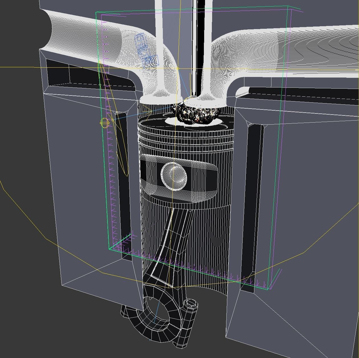 Engine cylinder with piston and valves animated 3D model_6