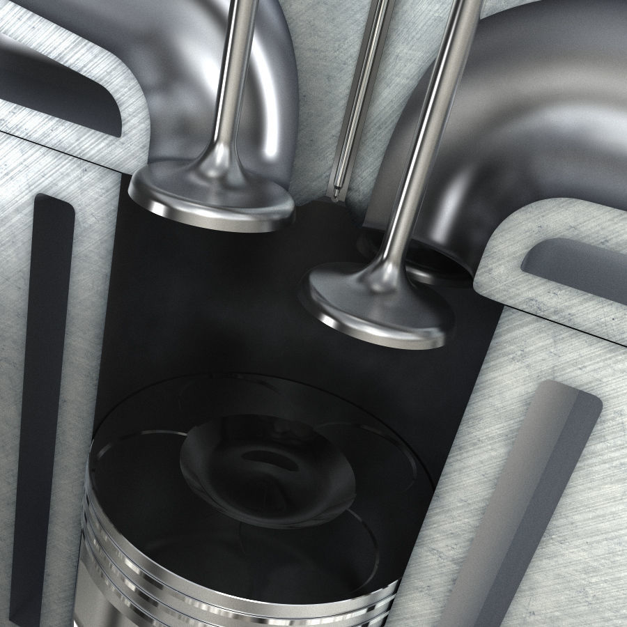 Engine cylinder with piston and valves animated 3D model_9