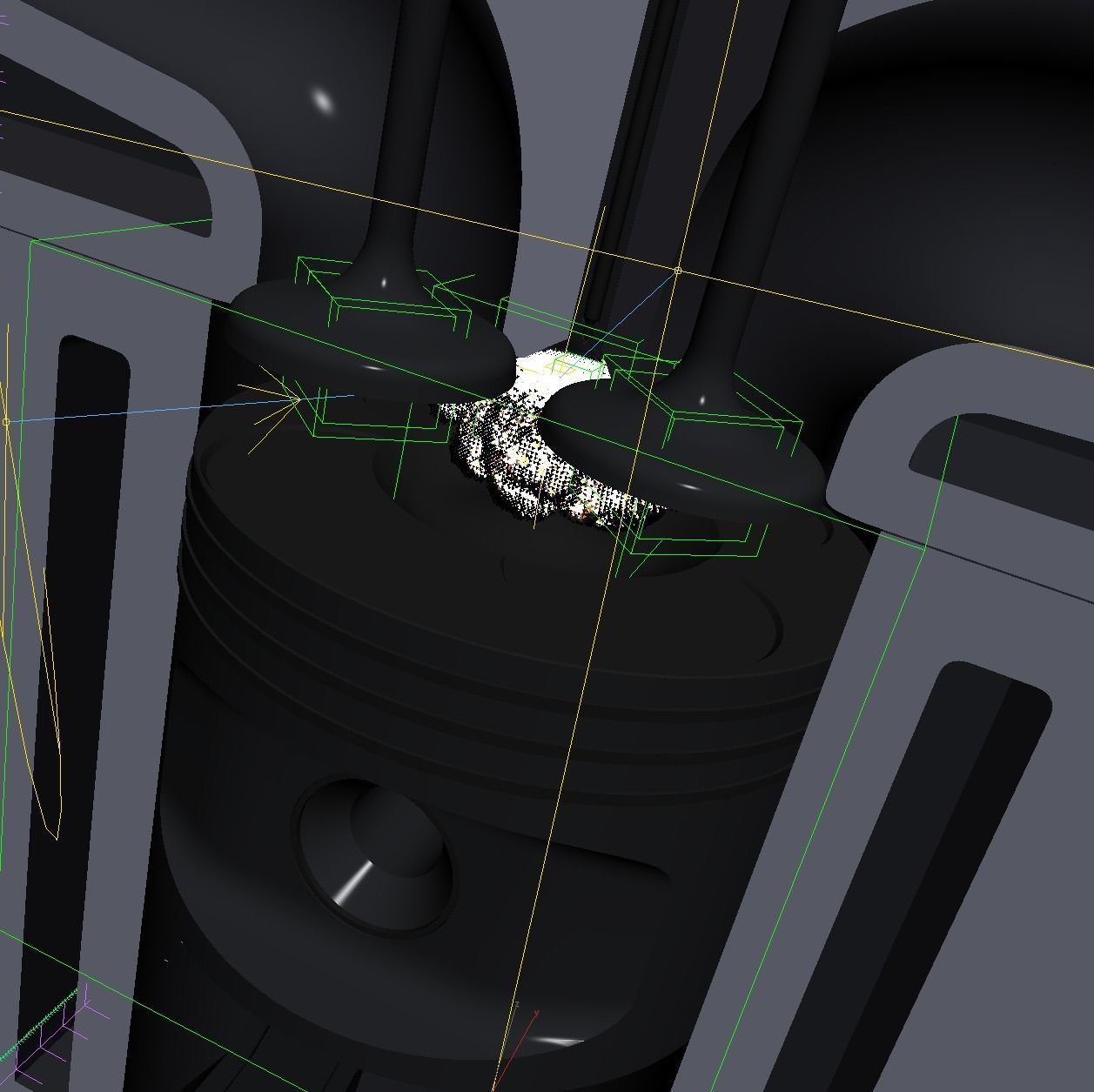 Engine cylinder with piston and valves animated 3D model_7