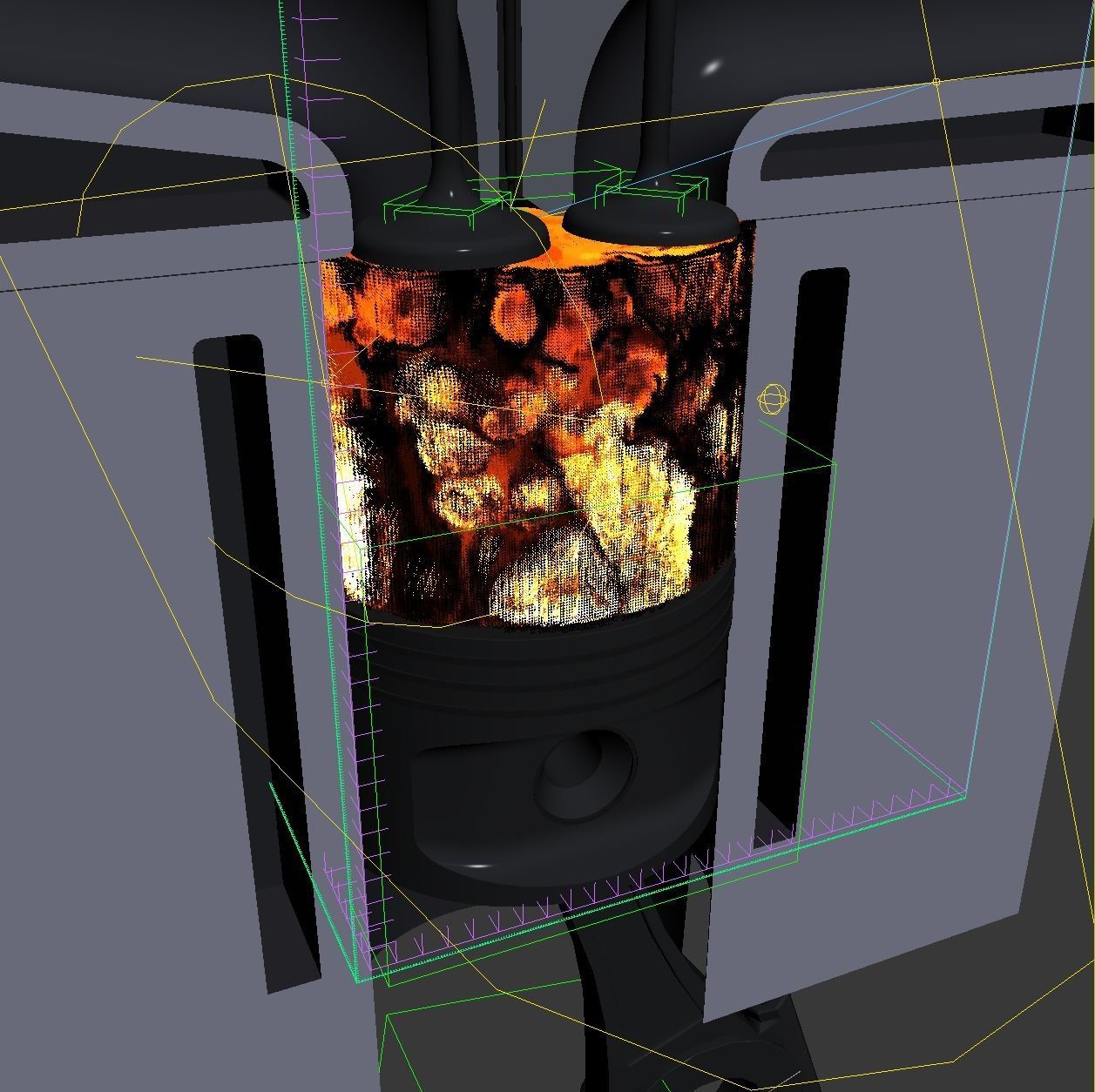 Engine cylinder with piston and valves animated 3D model_8