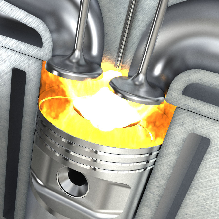 Engine cylinder with piston and valves animated 3D model_4